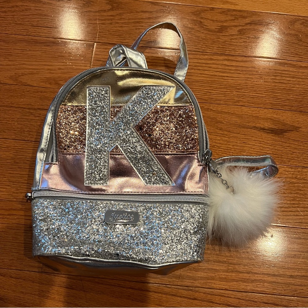 "K" Justice glitter stripe initial mini backpack kids girls